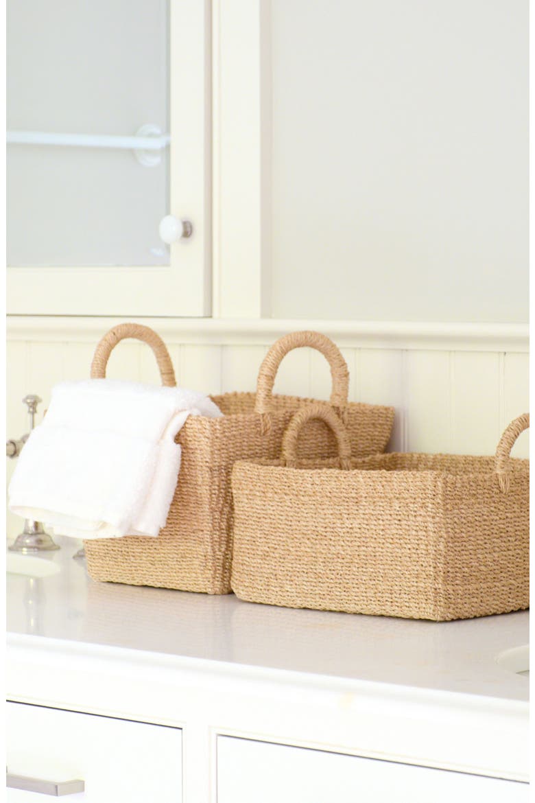 Tapered Square Tabletop Basket with Handles, Alternate, color, Natural