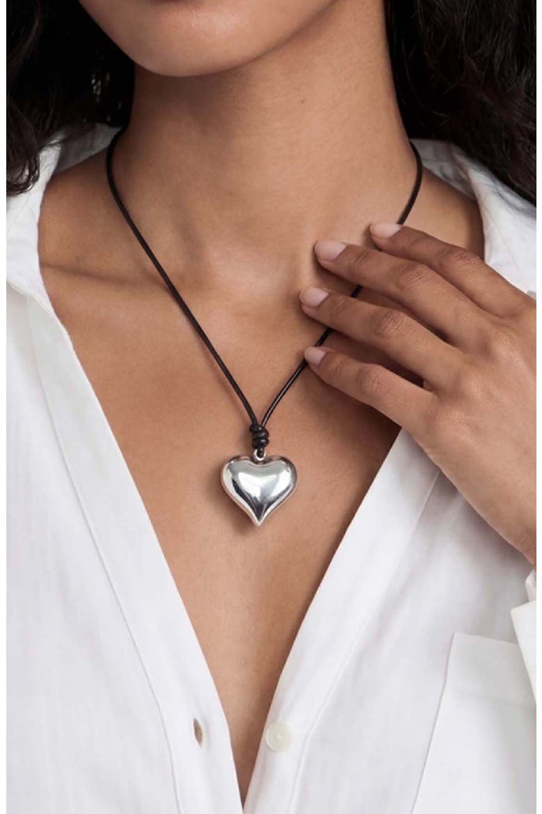 Puffy Heart Pendant Necklace, Alternate, color, SILVER