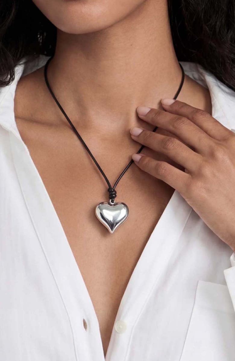 Ettika Puffy Heart Pendant Necklace, Alternate, color, Silver