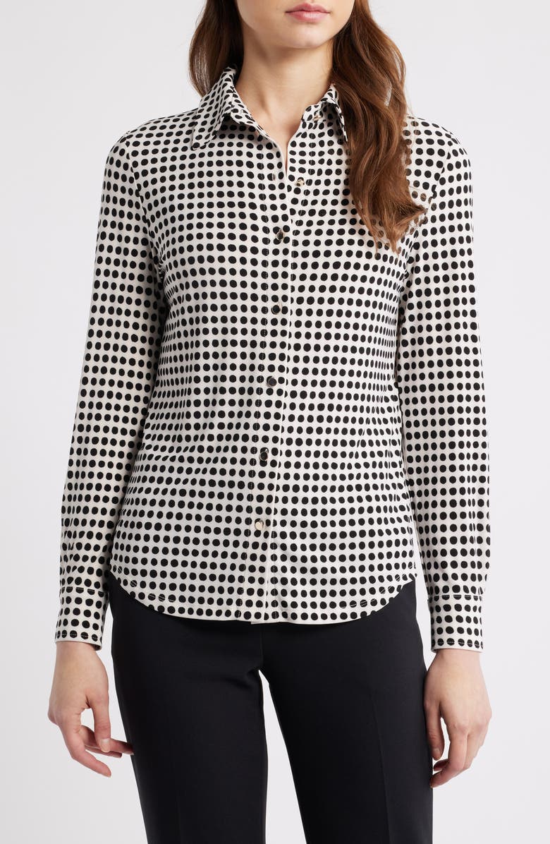 Anne Klein Polka Dot Button-Up Shirt, Main, color, White Dove/ Anneblack