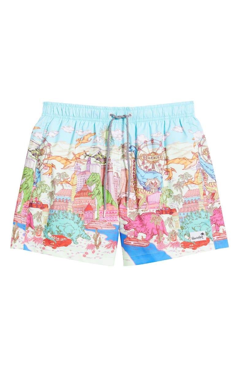 Boardies Dino Takeover Mid Length Swim Trunks, Alternate, color, Blue Multi