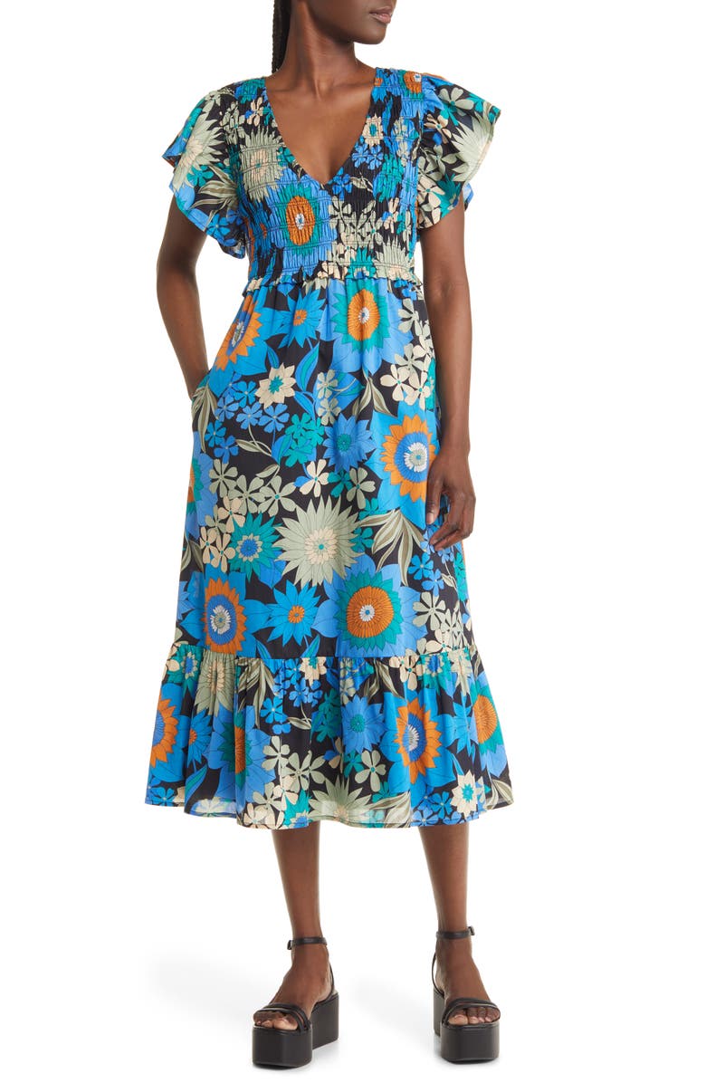 Rails Clementine Floral Smocked Cotton Dress, Main, color, 