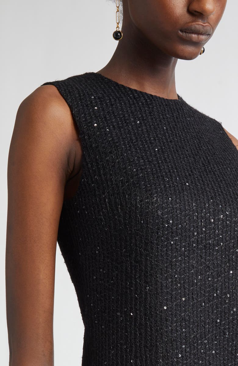 ST. JOHN Sequin Tweed Knit Sleeveless Dress, Alternate, color, Black/ Navy