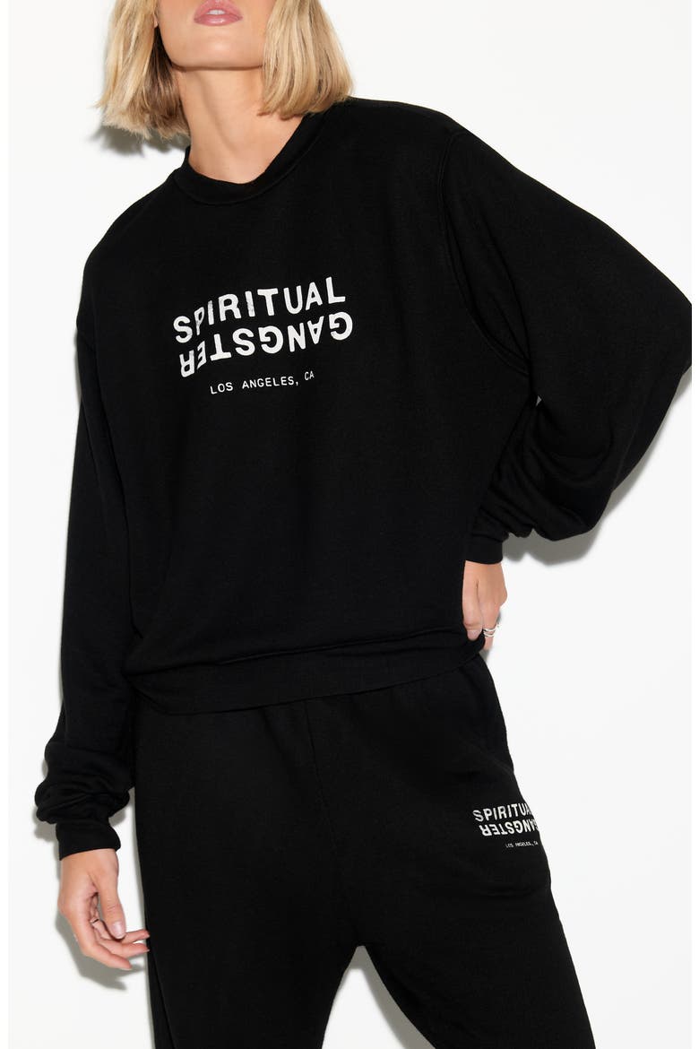 Logo Cotton & Linen Graphic Sweatshirt, Main, color, BLACK