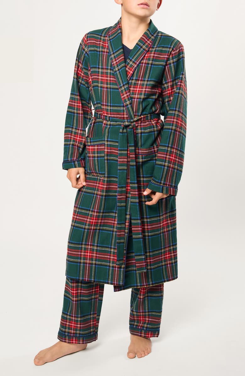 Petite Plume Kids' Brushed Twill Robe, Main, color, Green