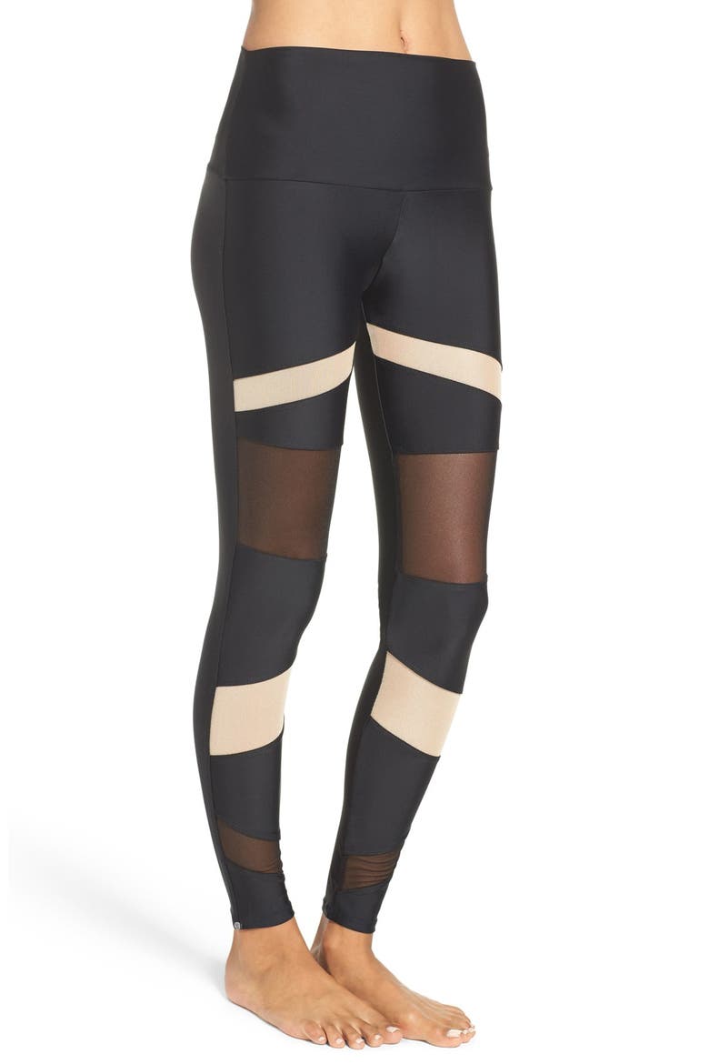 Mesh Inset Leggings, Alternate, color, BLACK/ NUDE COMBO