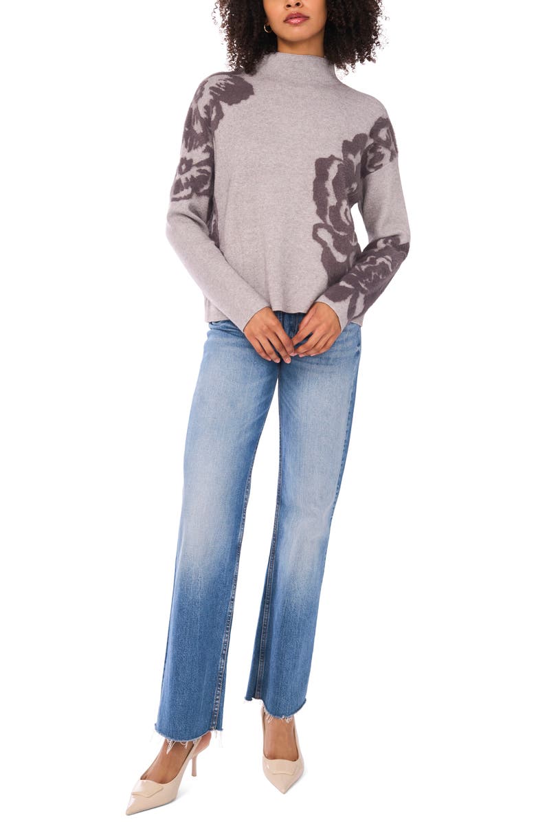 1.STATE Flower Mock Neck Sweater, Alternate, color, Light Heather Grey