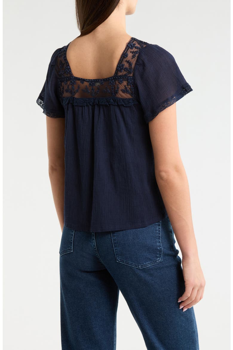 Lace Mesh Detail Square Neck Cotton Top, Alternate, color, SPELLBOUND