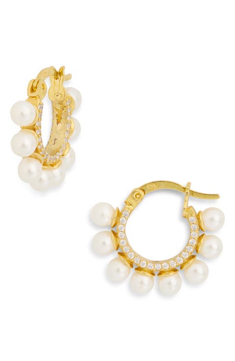 Crystal & Faux Pearl Huggie Hoop Earrings