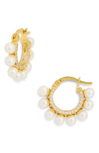 Argento Vivo Crystal & Faux Pearl Huggie Hoop Earrings In Gold