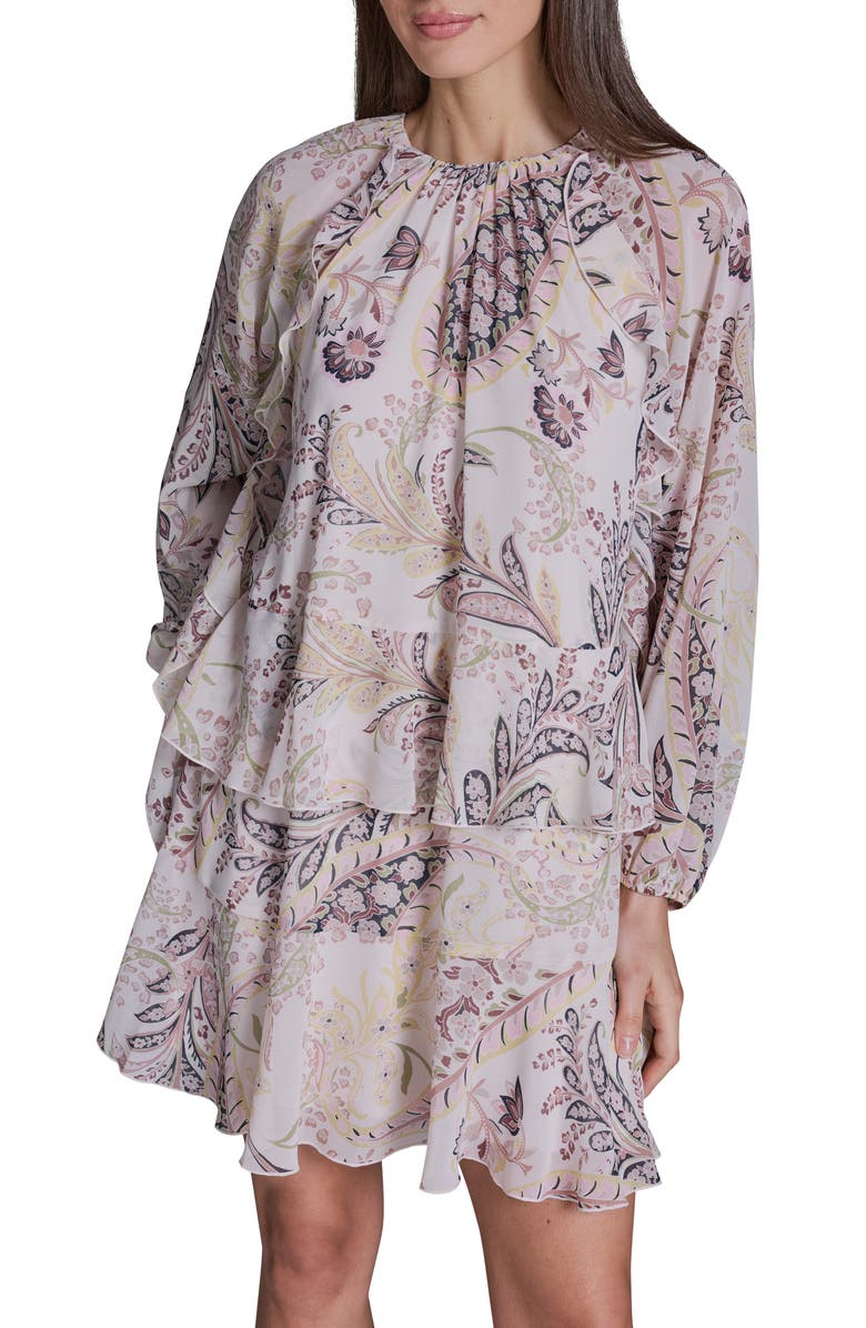 BCBG Paisley Long Sleeve Tiered Minidress, Alternate, color, 