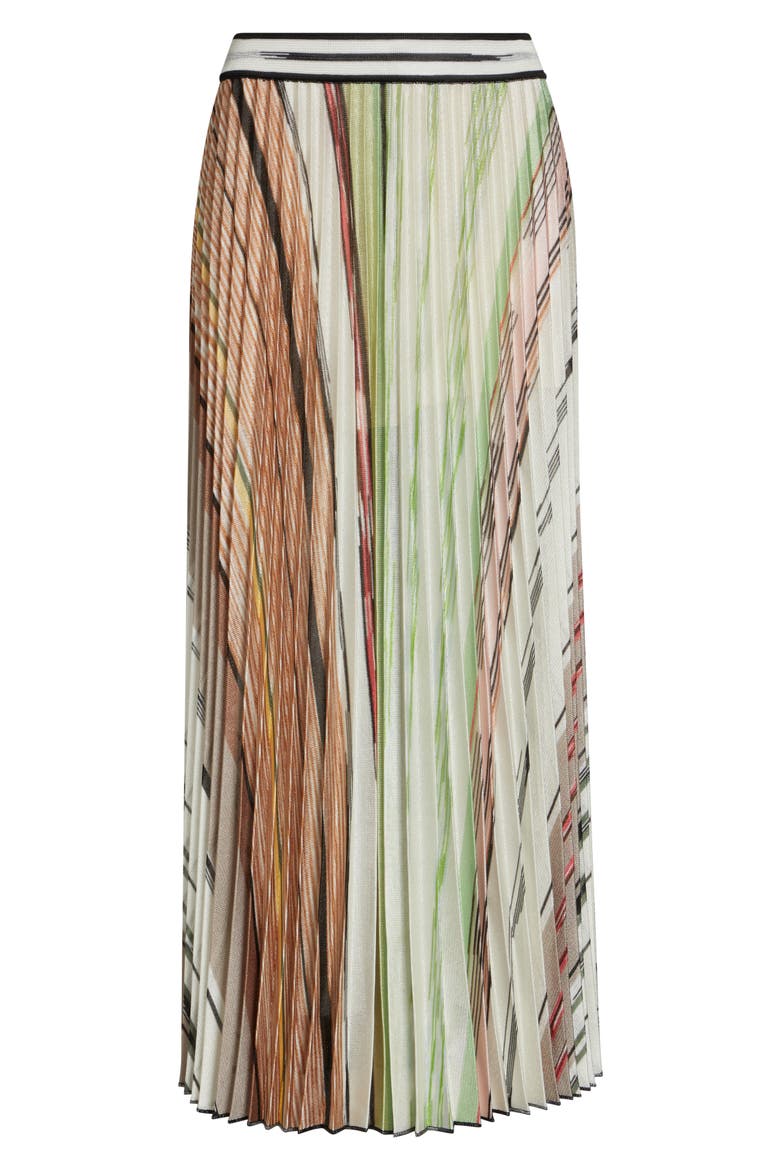 Flame Space Dye Stripe Pleated Midi Skirt, Alternate, color, GREEN BROWN TONES