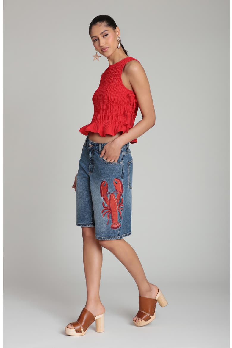 Smock Linen Blend Top, Alternate, color, HOT RED