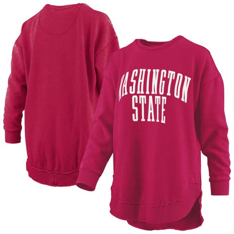 Women's Pressbox  Crimson Washington State Cougars Melange Poncho Vintage Fleece Long Sleeve Pullover Sweatshirt