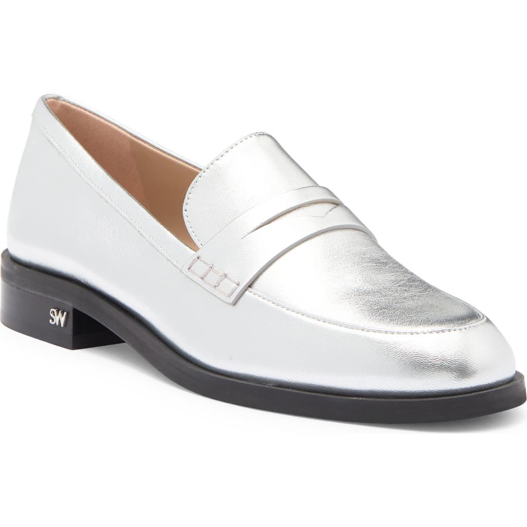 Stuart Weitzman Emi Penny Loafer In Silver