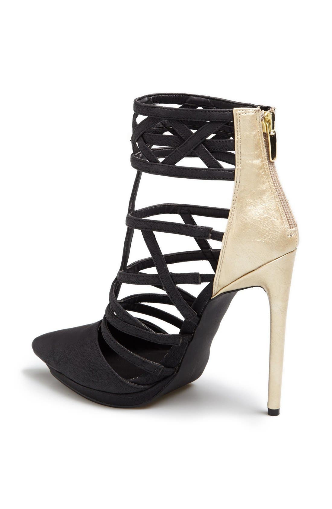 'Cross' Strappy Two-Tone Pointed Toe Sandal, Alternate, color, BLACK/ GOLD