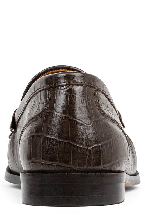 Donald Pliner Croc Embossed Bit Loafer In Dark Brown/dark Brown