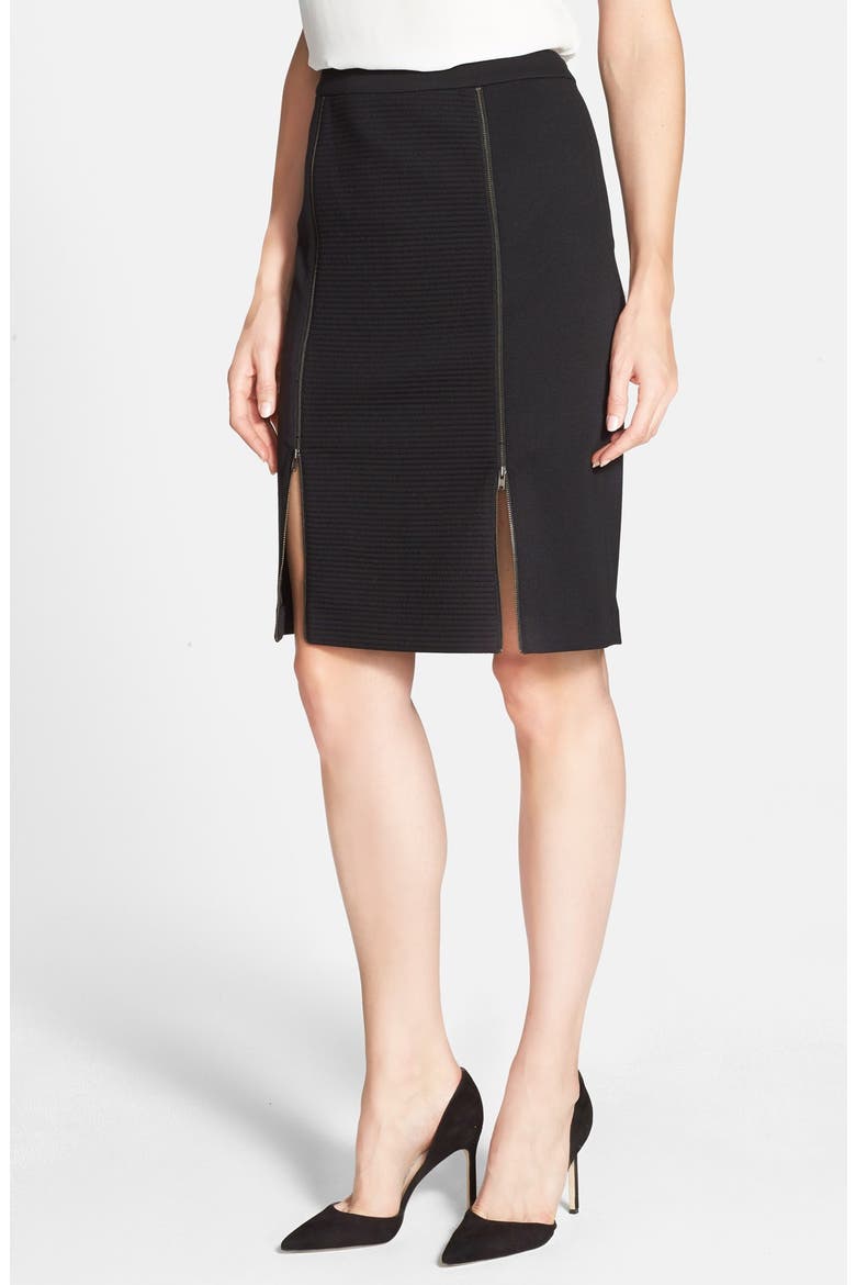 Zip Detail Ottoman Panel Pencil Skirt, Main, color, BLACK