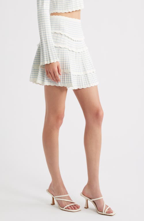 Loveshackfancy Colella Stripe Pointelle Tiered Miniskirt In Blue