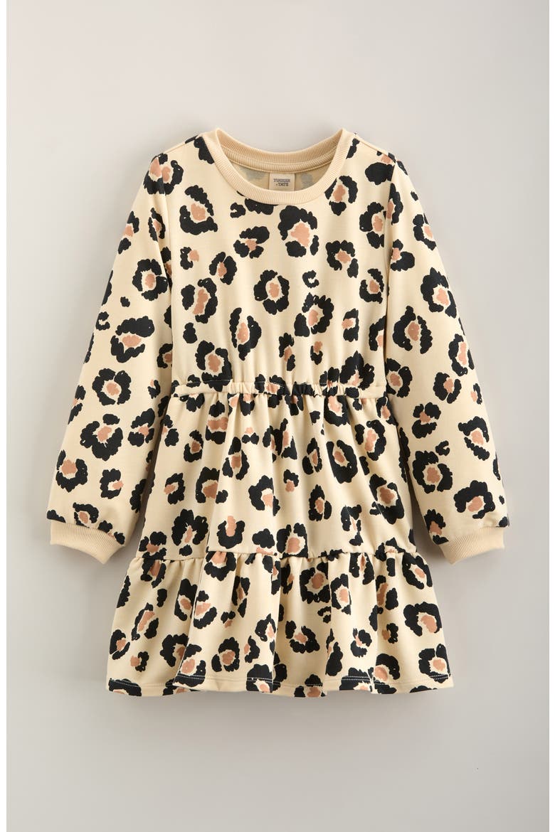 Kids' Pretty Tiered Dress, Main, color, TAN TWINE SKETCHY LEOPARD
