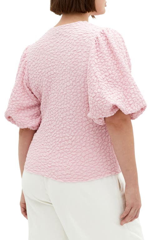 City Chic Chrissie Balloon Sleeve Textured Top In Pout