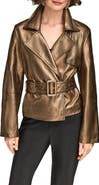 Donna Karan New York Metallic Leather Belted Jacket
