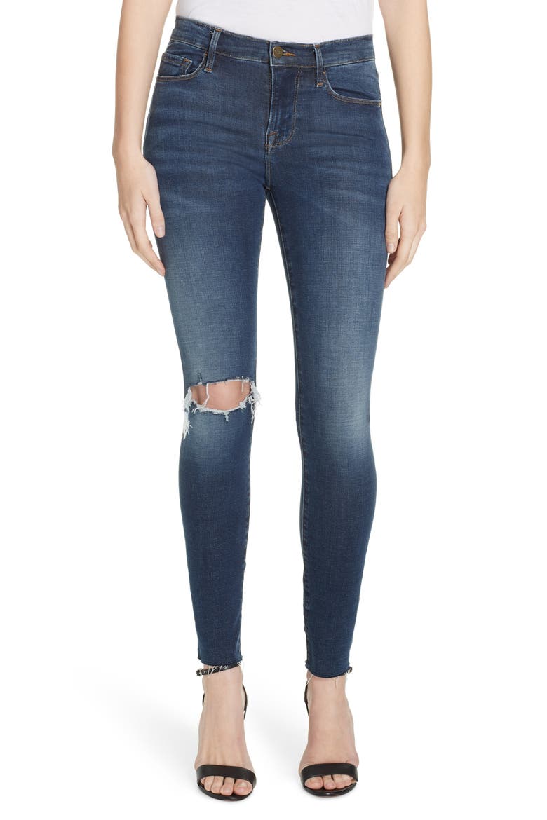 Le Skinny de Jeanne Ripped Raw Hem Ankle Jeans, Main, color, JOLIE