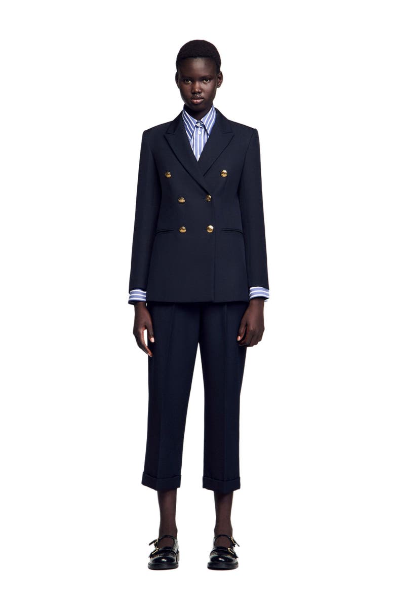 SANDRO Double-breasted suit jacket, Alternate, color, 