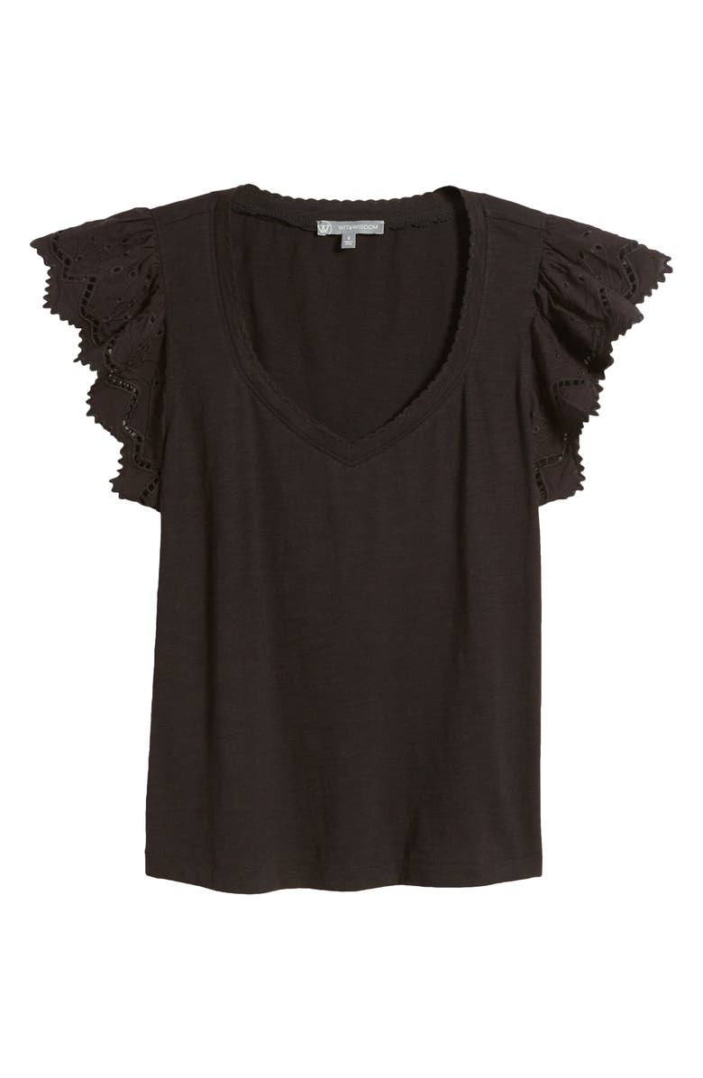 Wit & Wisdom Eyelet Flutter Sleeve Jersey T-Shirt, Alternate, color, 