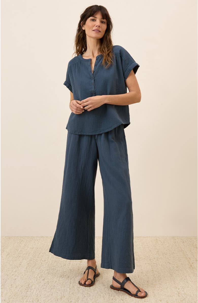 Pact Organic Cotton Coastal Double Gauze Short Sleeve Popover, Alternate, color, French Navy