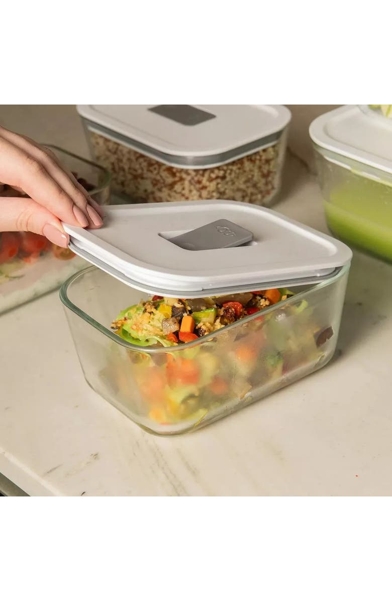 OU Stackable Airtight Glass Food Storage Container Set with Microwave Valve and Leak Proof Lid, 8 Piece, Alternate, color, Clear With White Lid
