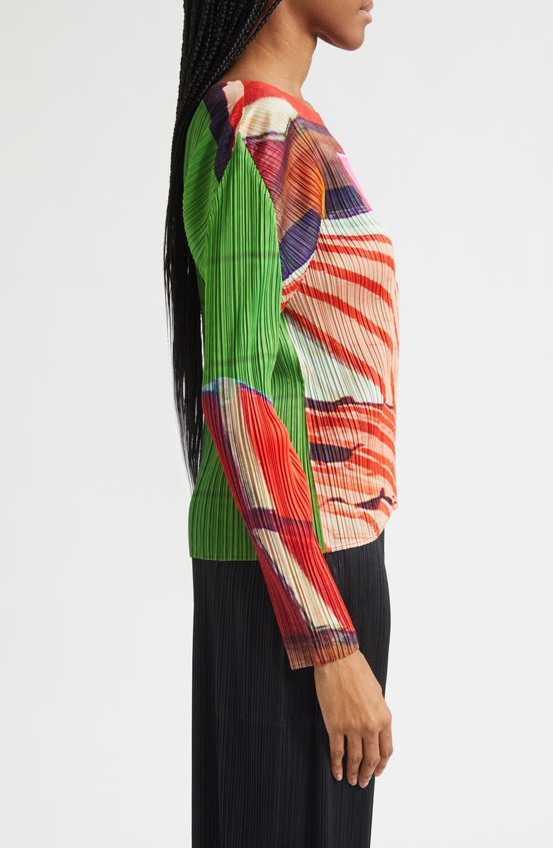 Pleats Please Issey Miyake City Collage Pleated Top, Alternate, color, Red X Green