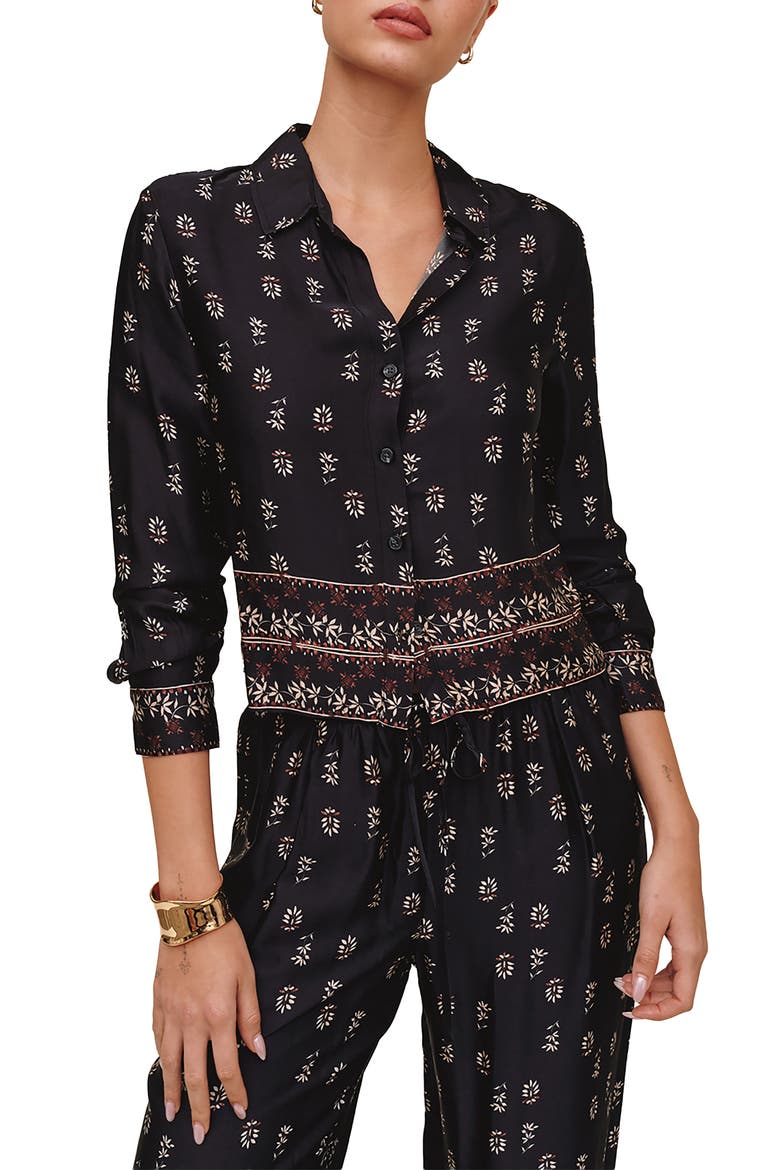 Floral Border Print Long Sleeve Button-Up Shirt, Main, color, FLORAL BORDER PRINT