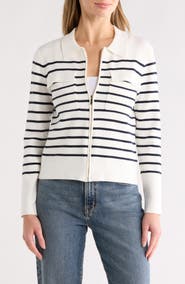 T Tahari Milano Stripe Crop Sweater Jacket