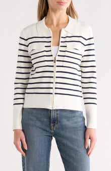 T Tahari Milano Stripe Crop Sweater Jacket