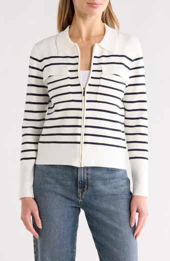 T Tahari Milano Stripe Crop Sweater Jacket