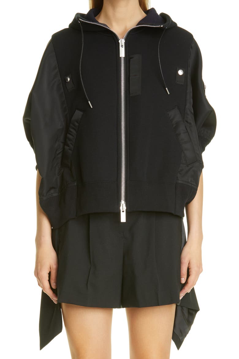 Sponge Mixed Media Full Zip Hoodie, Main, color, BLACK