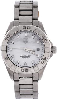 Pre-Owned Tag Heuer Aquaracer 300M Quartz Watch Stainless Steel with Diamond Markers and Mother of Pearl 32