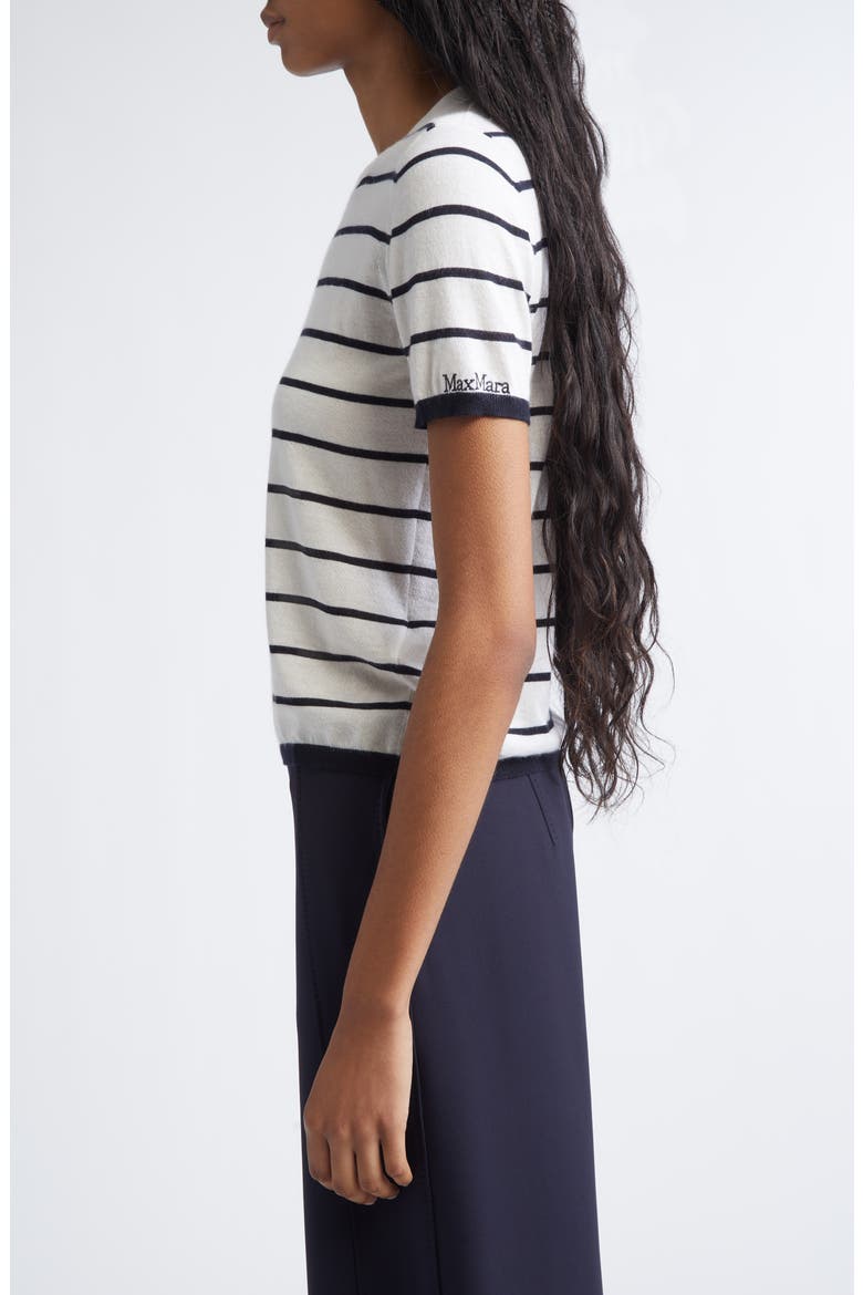 Pavetta Stripe Short Sleeve Cashmere & Silk Sweater, Alternate, color, IVORY