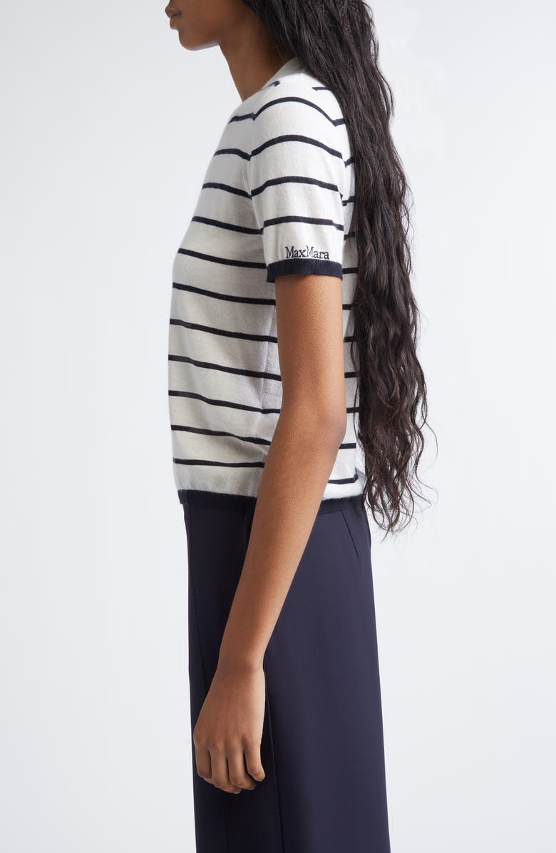 Max Mara Pavetta Stripe Short Sleeve Cashmere & Silk Sweater, Alternate, color, Ivory