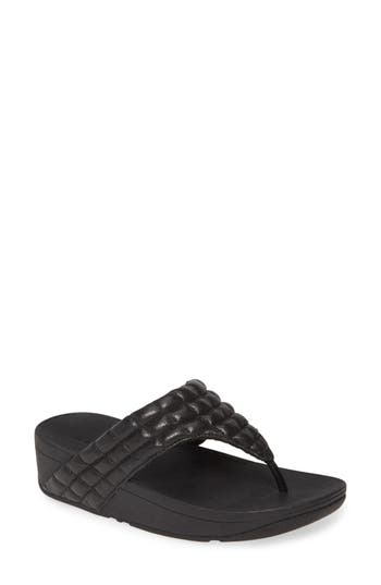 Fitflop Lulu Padded Shimmy Suede Flip Flop In All Black Suede
