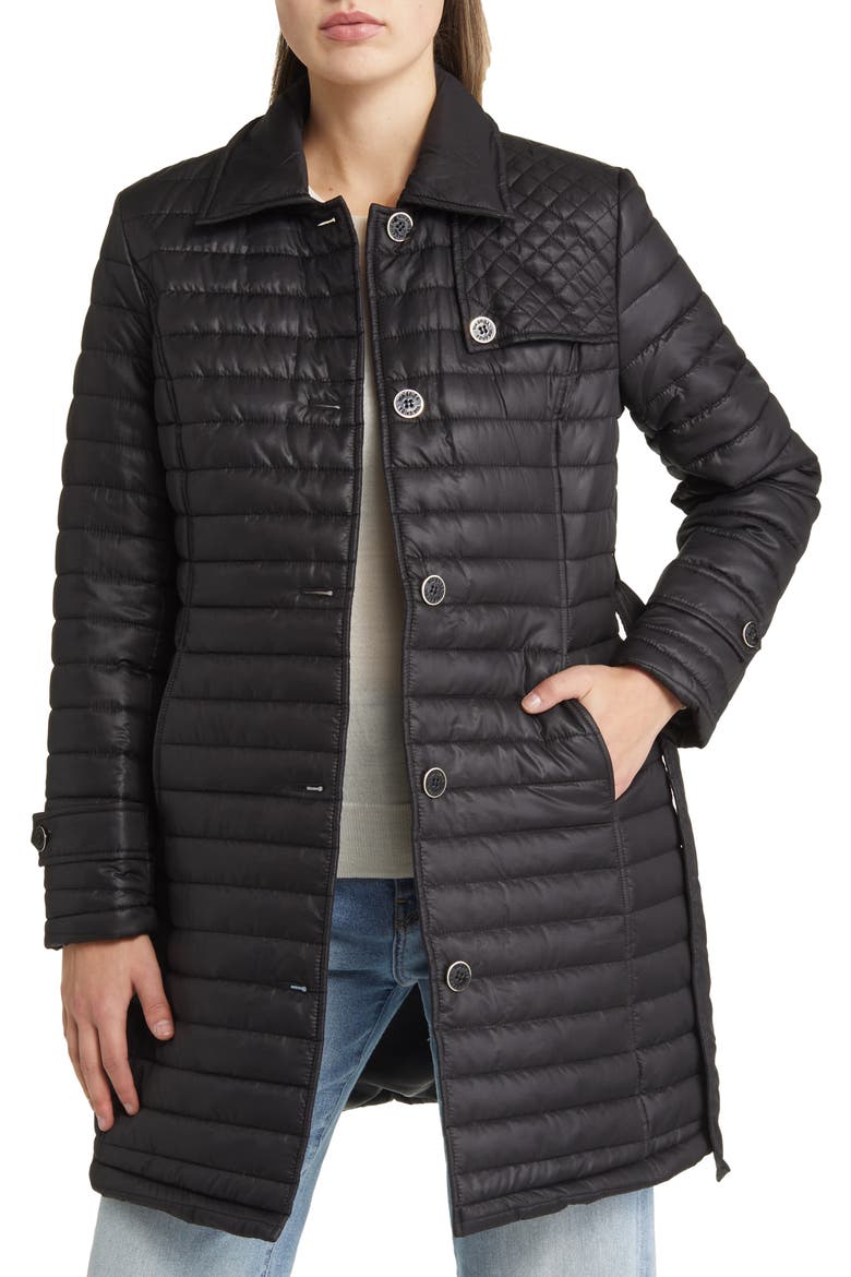 Water Resistant Quilted Trench Coat, Alternate, color, BLACK