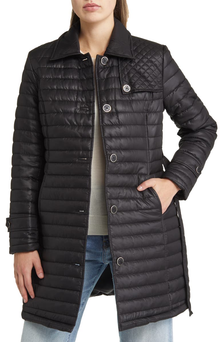 Via Spiga Water Resistant Quilted Trench Coat, Alternate, color, Black