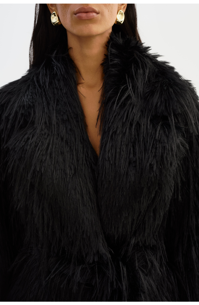 LAMARQUE Isla | Faux Fur Belted Coat, Alternate, color, Black