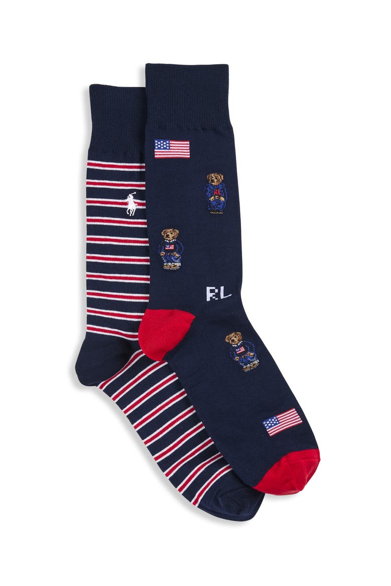 Big & Tall Americana Mini-Bear 2-pk Socks, Main, color, NAVY