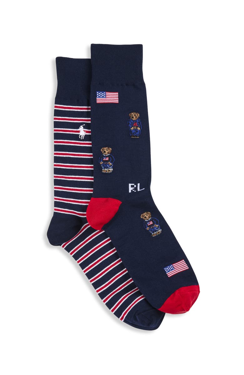 Polo Ralph Lauren Big & Tall Americana Mini-Bear 2-pk Socks, Main, color, Navy