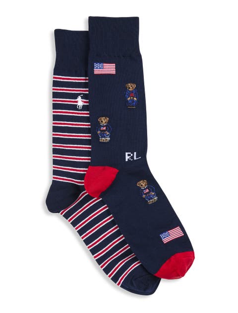 Big & Tall Americana Mini-Bear 2-pk Socks