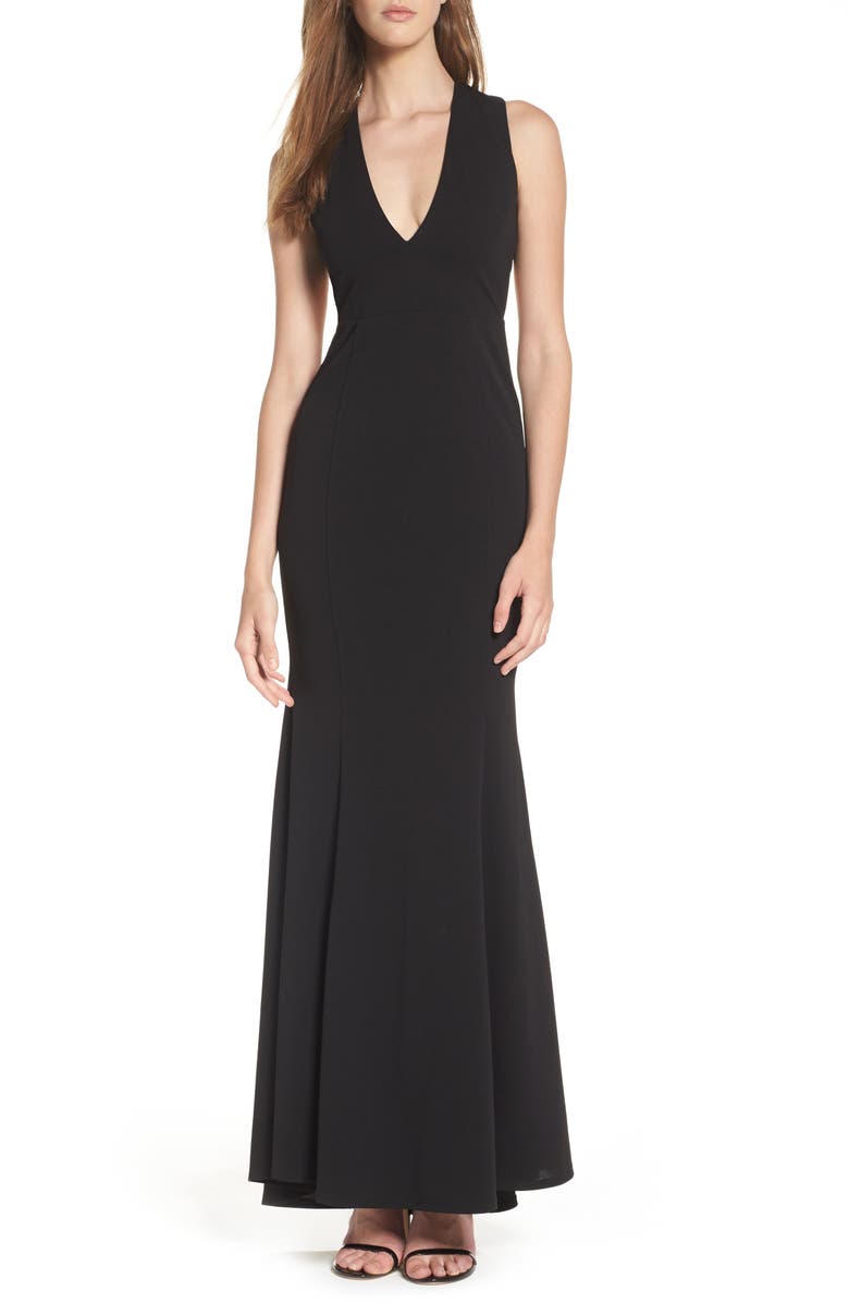Lulus Heaven & Earth Plunge Neck Gown, Main, color, 