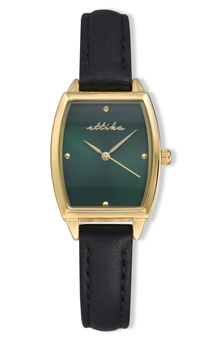 Ettika Classic Leather Strap Watch, Main, color, Emerald And Black
