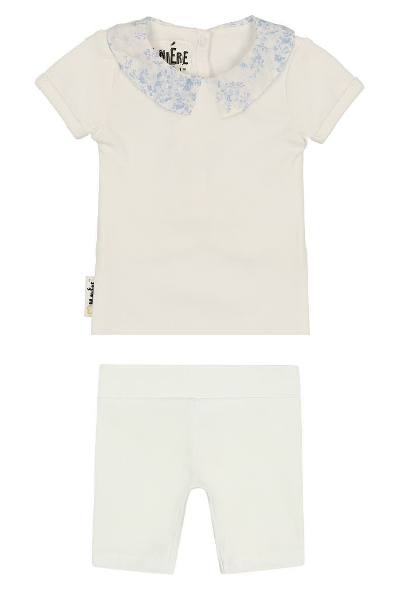 Floral Collar T-Shirt & Shorts Set, Main, color, WHITE/ BABY BLUE